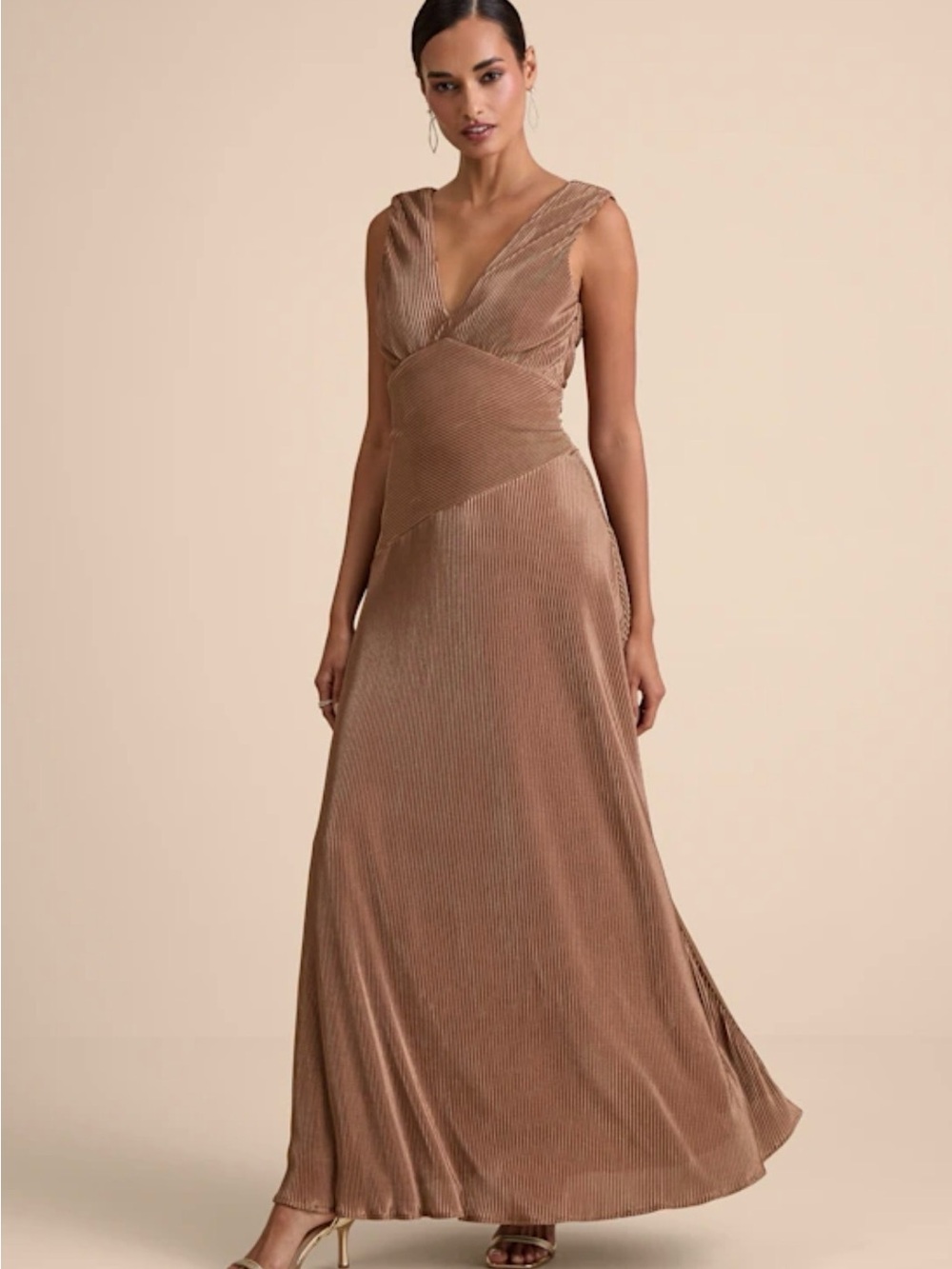 Elegant Brown V-Neck Maxi Dress